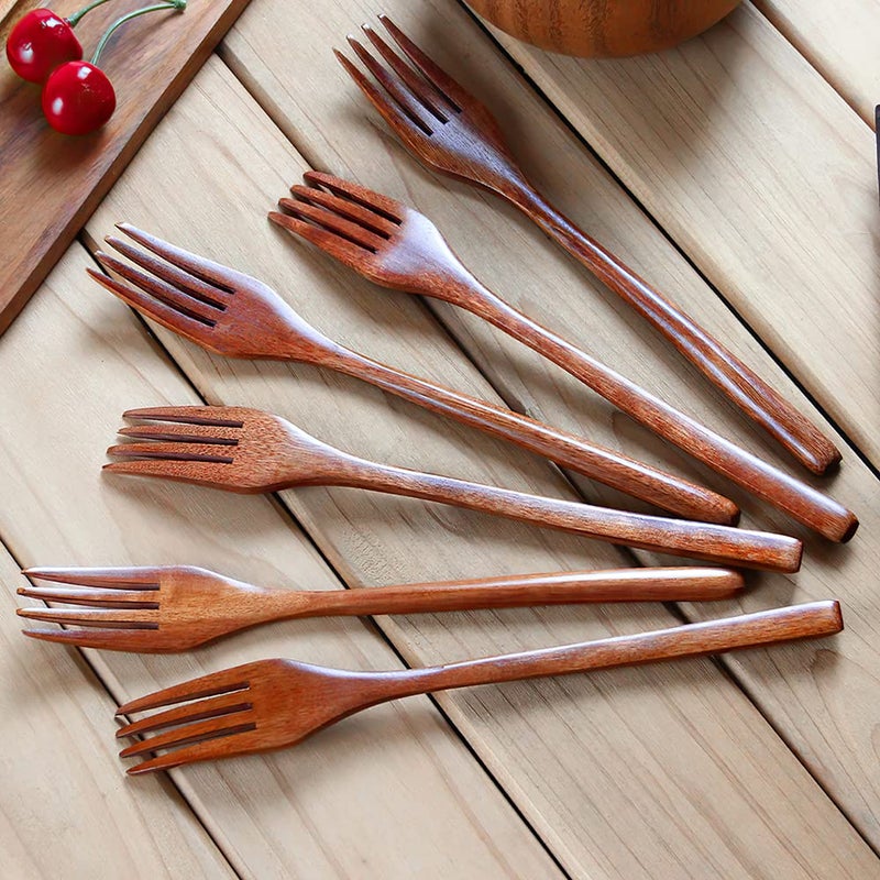 AOOSY Forks,Wooden Forks, AOOSY 6 Pieces Eco-friendly Japanese Wood Salad Dinner Forks Wooden Forks Set Reusable Handmade Natural Wood Flatware Set for Cooking Stirring Eating - Image 5